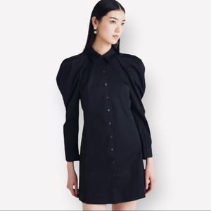 ZARA Women’s Black Long Puff Sleeve Button Up A-line Dress Size Small